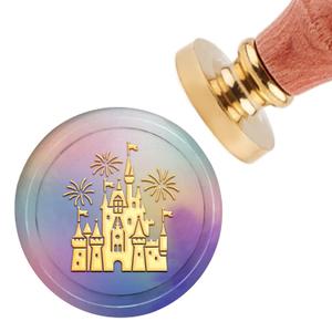 CRASPIRE Castle Wax Seal Stamp Fireworks Vintage Sealing Wax Stamps 30mm Removable Brass Head Sealing Stamp with Wooden Handle for Wedding Invitations Christmas Xmas Halloween Party Gift Wrap