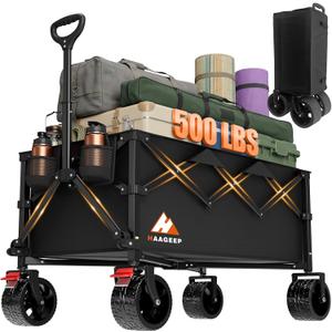 Collapsible Wagon Cart with Wheels Foldable - Folding Utility Heavy Duty Wagons Carts for Grocery Sports Garden Shopping Camping Wheelbarrows (Black200L)