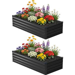 zunatu 6x1.5x1 ft(2 Pack) Galvanized Raised Garden Bed,Outdoor Planter Box Metal Patio Kit Planting Bed for Vegetables Flowers and Succulents,Black
