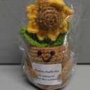Teacher Appreciation Gift Cute Handmade Crochet Sunflower Mini Plant Knitted Doll with Card Funny Knitting Best Teacher Gifts Stuff for Women Men Birthday Thank You Present School Home Room Decor,