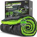 KKV Full-Sized SUV Drying Towel, 48x24 Dual Sided Microfiber Car Cleaning Towel with Twisting Yarn Technique, 1400GSM Super Absorbent, Scratch-Free, Machine Washable (Dark Gray-Green Yellow)