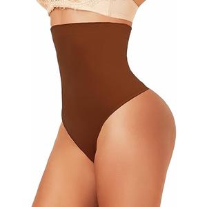 Tummy Control Thong Shapewear for Women Girdle Panties Seamless Shaping Thong Panties Body Shaper Underwear (Brown, L)