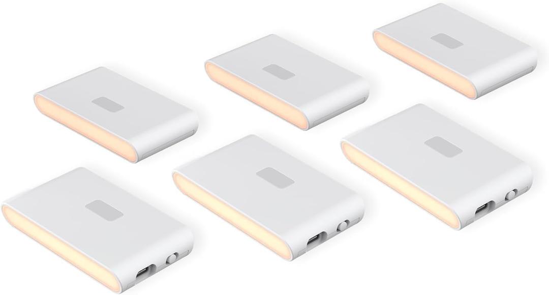 Wyze Lifestyle Rechargeable Night Lights with Dusk to Dawn & Motion Sensors, Warm & Soft White Stair Lights for Bathroom, Hallway, Linkable, Magnetic Mount, 6 Pack