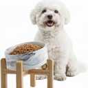 hjn Elevated Ceramic Dog Bowl 15°Slanted Raised Dog Bowl with Bamboo Stand for Small Medium Dogs and Cats, Pet Feeder -3.6-Cup (850ml)-Marble Gray