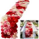 9.8 x 66.9 Inch Artificial Flowers Valentine's Day Table Runner Valentines Party Decoration Pink Hydrangeas Red Roses and Felt Base for Wedding Anniversary Romantic Dinner Home Decor