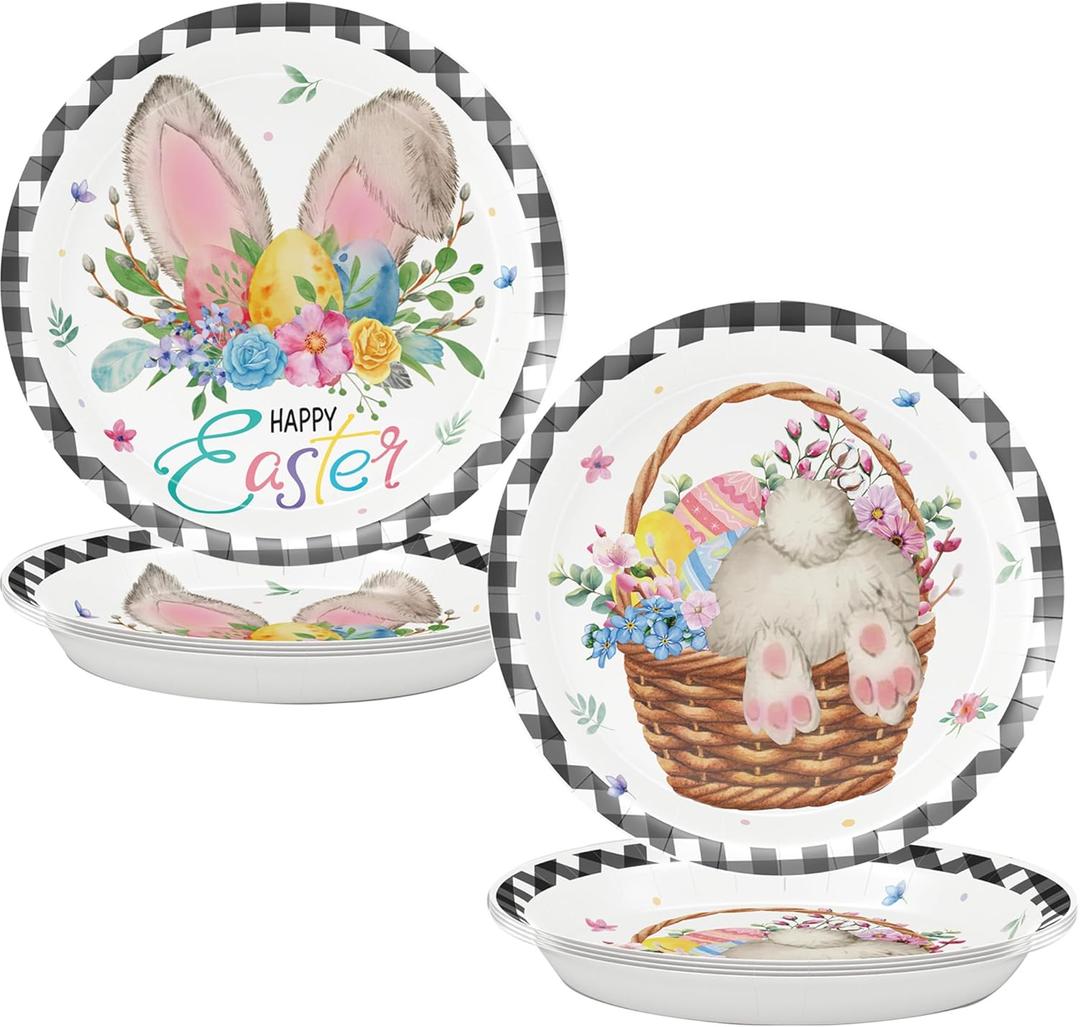 2 x Easter Plates Bunny Rabbit Disposable Paper Plates Watercolor Rabbit Tableware Decoration for Spring Birthday Holiday Easter Bunny Party Supplies (9 Inch)