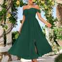 GRACE KARIN 2026 Women's Summer Floral Wedding Guest Dress,Beach Flowy A Line Maxi Off Shoulder Bridesmaid Dresses (Green, XXL)