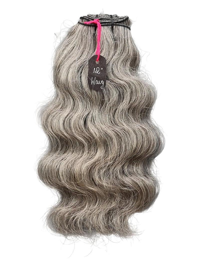 Salt & Pepper Wavy Natural Gray Indian Raw Hair Bundles (12" Wavy One Bundle)