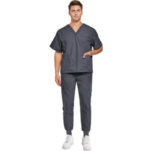 VOGRYE Men's Scrub Set Stretch V-Neck Top Jogger Pants with 8 Pockets Moisture Wicking Anti-Wrinkle Medical Scrubs, M
