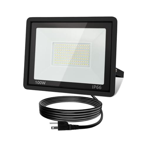 ZHPINGMX 100W LED Flood Light Outdoor, 10000LM Super Bright Floodlight Outside Work Lightwith Plug, 6500K Daylight White LED Flood Light Outdoor, IP66 Waterproof Outdoor Flood Light-1Pack