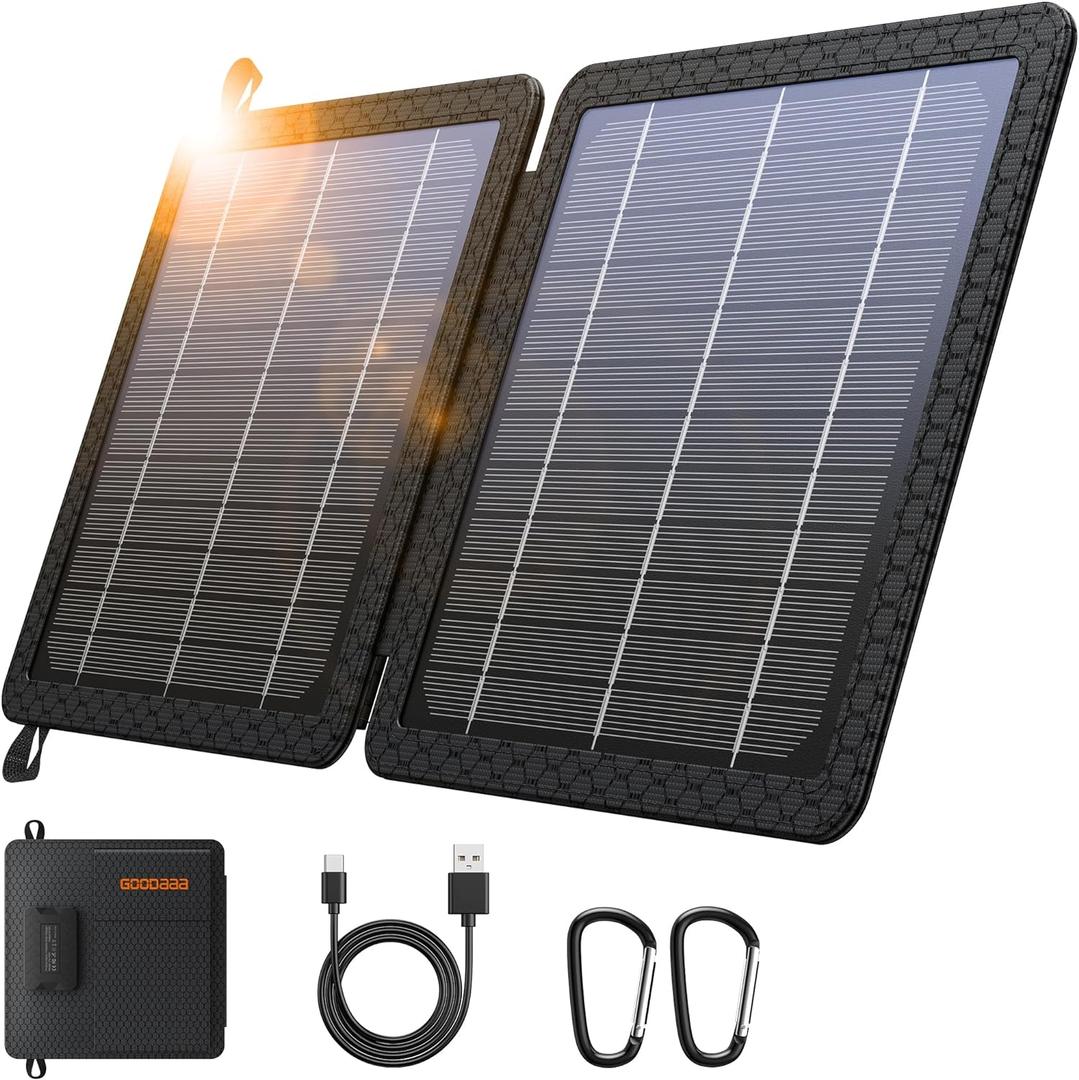 GOODaaa 10W Portable Solar Charger with Dual USB Outputs Super Handy Foldable Size 24% High Conversion Efficiency Solar Panels, Waterproof & Dustproof & Shockproof, Wide Compatibility
