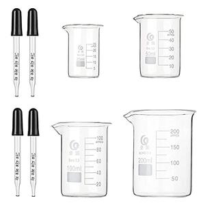 Glass Beaker Set, 3 Pack Graduated Measuring Beakers 25ml 50ml 100ml Low Form Griffin Thick Wall Lab Beakers with 4 Pcs 1ml Glass Pipette