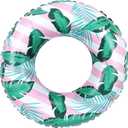 Pool Float for Swimming Pool, Inflatable Swim Tube Floaties for Teens Adults Tropical Leaf Printed Swim Ring Pool Party Decoration (Pink)