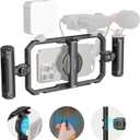 SMALLRIG Universal Aluminum Quick Release Phone Cage Kit, Smartphone Video Mounting Kit with Wireless Control, Dual Handles and Phone Clip, Support