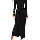 ZESICA Women's 2026 Spring Long Sleeve Bodycon Dress Mock Neck Wedding Guest Cocktail Party Long Midi Dresses Black Medium