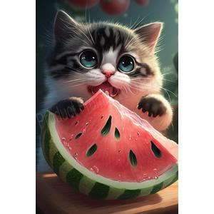 2 x ZKOPAVS Diamond Painting Kits for Adults and Kids Cute Cat Eats Watermelon Art Paint with Crystal Rhinestone Cross Stitch Round Full Drill Art 12X12 Inch