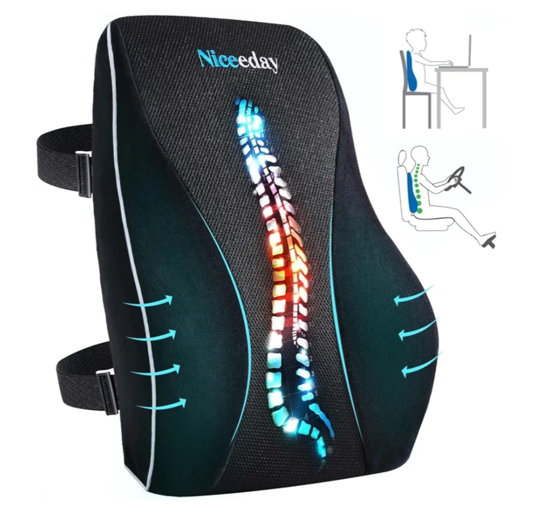 Niceeday Lumbar Support Pillow for Office Chair Car Back Support Pillow, Memory Foam Gaming Chair Desk Chair Back Cushion for Lower Back Pain Relief, Ergonomic Back Rest,Office Home Essentials