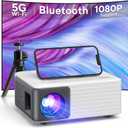 Mini Projector with WiFi and Bluetooth, AKIYO 1080P Supported Projector with Projector Stand, Portable Movie Projector for Home Theater/Outdoor, Compatible with iOS/Android/Laptop/TV Stick/HDMI/PS5