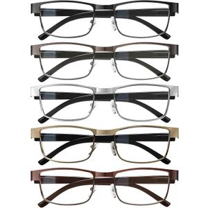 BLS Businessman Rectangular Reading Glasses - Professional Durable Readers - Blue-Light Blocking Lenses (A-mix 4) +1.5