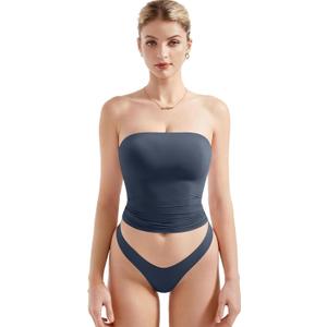SUUKSESS Women Sexy Tube Top Summer Y2K Going Out Double Lined Basic Tank Top (Small, Navy Blue)