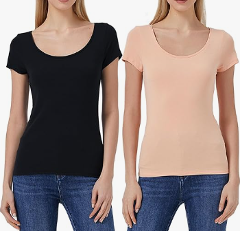 Mcilia Stretch Scoop Neck T-Shirt Soft Solid Basic Tee, Pack of 2, Small