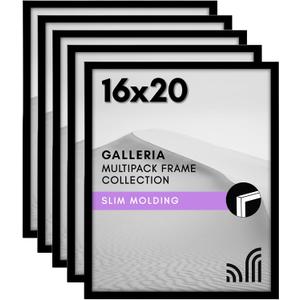 Americanflat 16x20 Picture Frame with Polished Plexiglass - Set of 5 - Galleria Collection - Picture Frames for Wall Display - Black