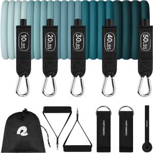 Retrospec Train Resistance Bands Set for Working Out - 5 Stackable Bands, Handles & Door Anchor - Portable Fitness Equipment for Physical Therapy & Yoga Includes Carry Bag (Undertow)