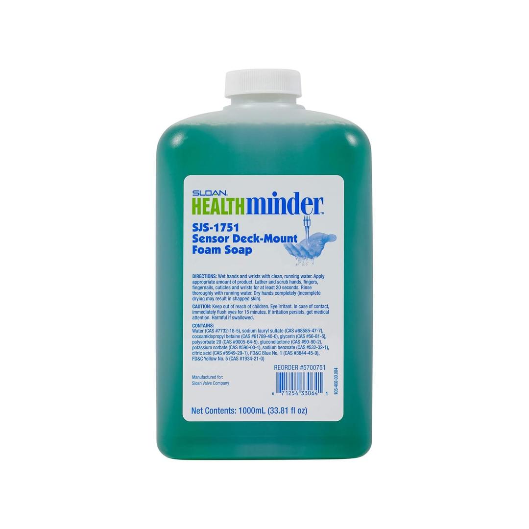 Sloan SJS-1751 Sensor Deck-Mount Green Non-Scented Foam Soap Refill for SJS-1750 Foam Soap Dispenser, Non-Scented, Fragrance-Free, 1000 mL Bottle, 5700751