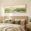Framed Green Abstract Landscape Wall Art Decor for Living Room, 24x24 In, 60"L x 20"W
