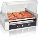 SYBO Hot Dog Roller, 30 Hot Dogs 11 Rollers Grill Cooker Machine with Removable Stainless Steel Drip Tray and Glass Hood Cover, 1430-Watts, Perfect for Commercial And Party