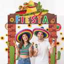 Peryiter 3 Pieces Mexican Fiesta Party Decorations Mexico Cinco de Mayo Themed Backdrop Fiesta Banner with Sombrero Cactus Guitar Design for Mexican Party Supplies Decoration
