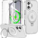 for iPhone 17 Full Body Shockproof Case with Magnetic Invisible Stand [Compatible with MagSafe] Built-in Screen Protector Military Drop ProtectionTranslucent iPhone Cover -White