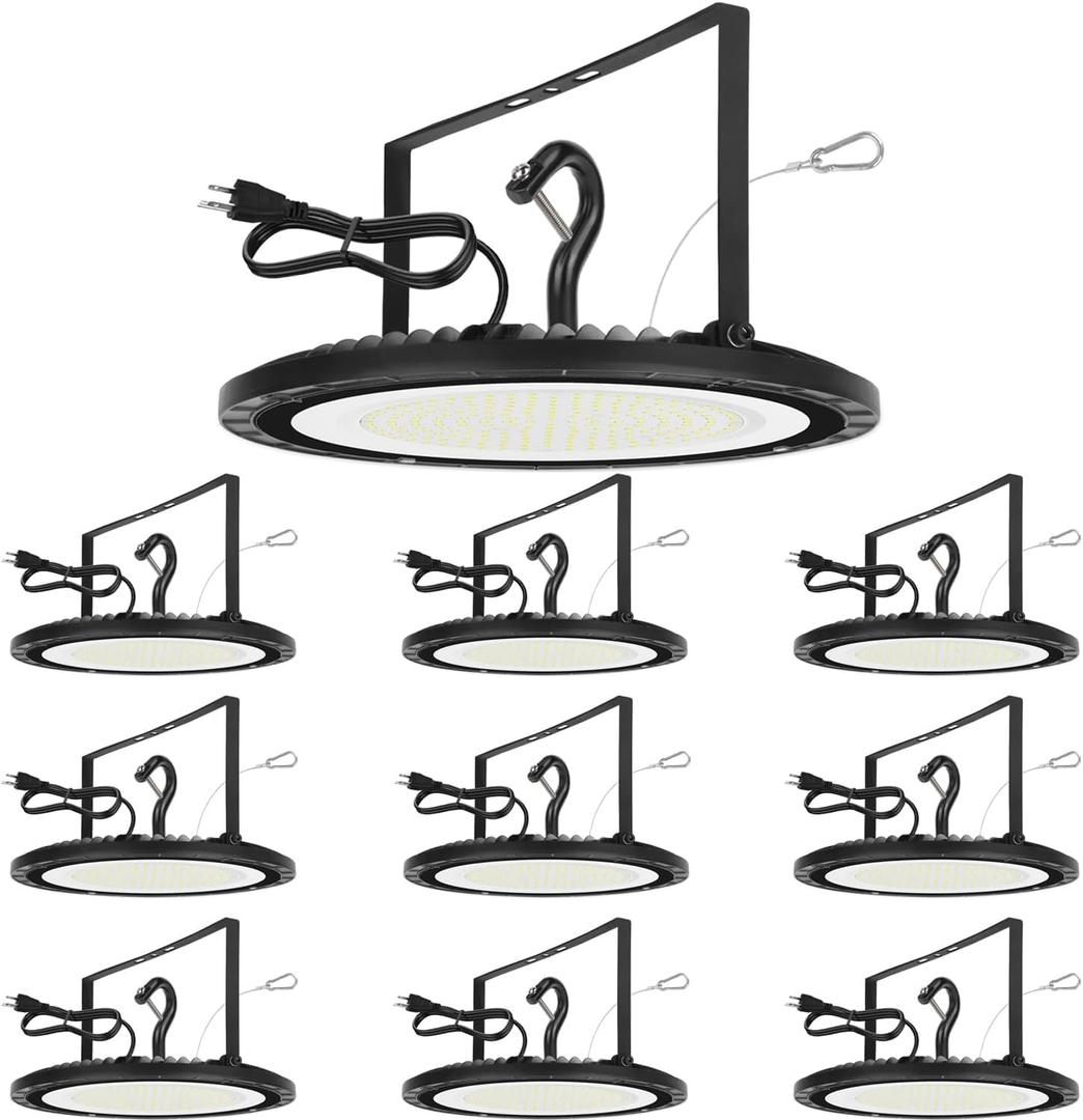 10Pack 200W LED High Bay Light Super Bright 28000 LM with US Plug 5ft Cable 100V-277V,5000K,Waterproof, LED Shop Light Fixture for Warehouse Workshop Garage Lighting Fixture, FCC Listed