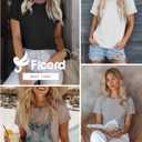 Ficerd 4 Pack Women's Cotton T Shirts Casual Short Sleeve Tunic Tops Crewneck Plain Summer Loose Fit Rolled Sleeve Basic Tee (M)