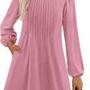 PRETTYGARDEN Fall Dresses for Women 2026 Long Sleeve Mini Short Flowy A Line Casual Holiday Party Tunic Dress Fashion Clothes (Pink, Large)
