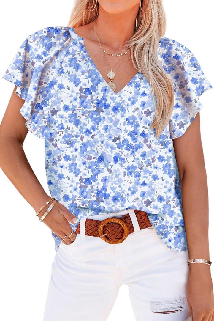 Dokotoo Women's Casual Boho Floral Print V Neck Long Sleeve T Shirt Blouses