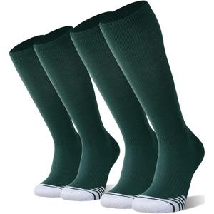FITRELL 2/3 Pack Baseball Soccer Softball Socks for Kids Youth Men & Women Over-the-Calf Knee High Socks (Multiple Colors) (Green, M)