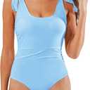 Women's One Piece Swimsuits Slimming Tummy Control Bathing Suits Modest Cute Swim Suits Retro Square Neck Swimwear (Blue, Medium)