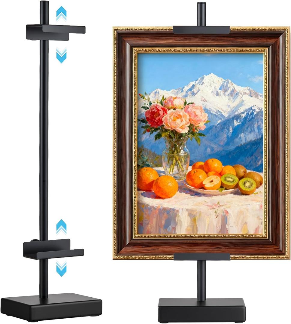 Rofio Adjustable Tabletop Easel Stand, Picture Easel Stand up to 17 H, Metal Picture Frame Holder for Artwork, Photo, Signs & Certificates (Black)