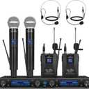 MicrocKing Wireless Microphone System, UHF Cordless Mic Set with 2 Handheld Mics/2 Lavalier Bodypacks, Metal Build, Fixed Frequency, Long Range, Ideal for Karaoke/Party/Wedding/Concert