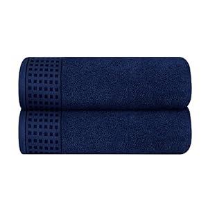 GLAMBURG 100% Cotton 2 Pack Oversized Bath Towel Set 28x55 Inches, Ultra Soft Highly Absorbant Compact Quickdry & Lightweight Large Bath Towels, Ideal for Gym Travel Camp Pool - Navy Blue