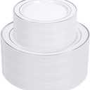 supernal 102pcs White and Silver Plastic Plates Disaposable Heavy Duty, Fancy Silver Plastic Dinnerware Set included 51 Dinner & Dessert Plates for Party,Birthday Graduation Decorations 2025 Deals