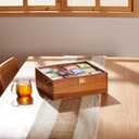 HouseJoy Tea Bag Organizer, Acacia Wood Tea Storage Box, 12 Compartments Tea Bags Storage Drawer with Clear Glass Window, Tea Bag Holder for Countertop Kitchen Cabinet Pantry - Keeps Tea Bags Fresh