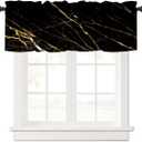 Marble Kitchen Valances Window Curtain,Abstract Gold and Black Marble Pattern Curtain Valances for Bedroom Bathroom Living Room Cafe,52x18 inch