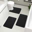 YIHOUSE Bathroom Rugs Sets 3 Piece, Cobblestone Memory Foam Bathroom Mats Set Extra Thick, Non Slip Bath Mats for Bathroom, Water Absorbent, Washable Black Bath Rugs for Tub, Toilet and Floor (3 Pieces)