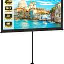 Projector Screen with Tripod Stand, Indoor Movie Screen, 80 in Portable Projection Screen, 16:9, 4K Display Washable Mobile Polyester Fabric Projector Screen for Backyard, Home Theater