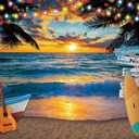Summer Seaside Sunset Photography Backdrop Beach Palm Tree Colorful Lights Background Vacation Wedding Bride Shower Baby Birthday Party Decorations Banner (10x8FT300x240cm)