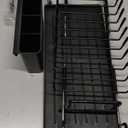 Small Dish Drying Rack in Sink, Expandable Dish Drainer Over Sink with Silicone Drying Tray, Compact Dish Rack for Kitchen Counter with Utensil Holder, Drying Rack Organize Small Space, Black