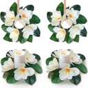 4 Pcs Artificial Magnolia Wreaths for Front Door Mini Floral Hanging Wreath for Pillar Porch Wall Window Farmhouse All Seasons Decoration