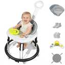 Foldable Baby Walker for Boys and Girls, 5-in-1 Baby Walker with Wheels, Adjustable Height Toddler Activity Walker with Music Tray, Detachable Seat and Mute Anti-Rollover Baby Walkers for 8-24 Months